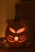 Pumpkin lantern for Halloween on stairs