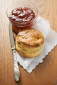 Scone with strawberry jam