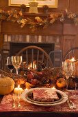 Thanksgiving table with autumn decorations (USA)