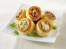 Puff pastry cases with various fillings