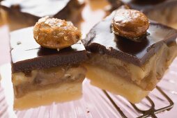 Chocolate toffee shortbread with walnut toffee and almonds