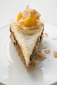 Piece of Creole cake with mango and pecans