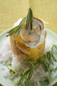 Baked potato with cep, sour cream and herbs