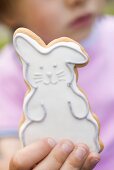 Child holding Easter Bunny biscuit