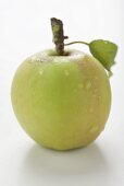 Grüner Apfel mit Stiel und Blatt