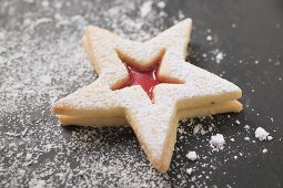 Jam biscuit with icing sugar