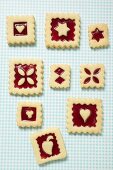 Nine square jam biscuits
