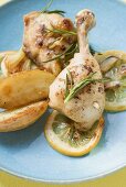 Lemon chicken with rosemary and baked potato