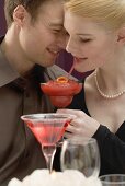 Romantic couple with drinks
