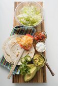 Ingredients for Mexican dishes (overhead view)