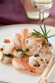 Fried prawns with rosemary and sesame grissini