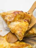 Slice of pizza Margherita (tomato & cheese pizza) on server