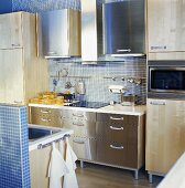 Kitchen with blue tiles