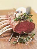 Rack of lamb with herbs and quail's egg