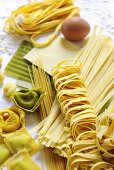 Various types of pasta with ingredients