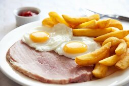 Ham and eggs with chips