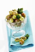 Gooseberries in dessert glass on table mat