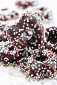 Chocolate fondant hearts with sprinkles (tree ornaments)