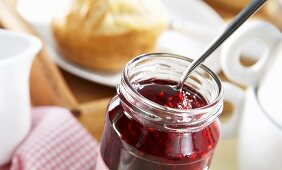 Breakfast, Close-up of spoon in a jar of jam