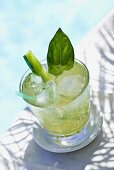 Glass of Ice Tea with Cucumber; Poolside