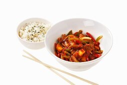 Sweet and sour pork with rice (China)