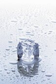 Ein Eiswürfel auf nassem Untergrund