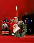 Karussel, Kranz, Kerzenständer, rot, weihnachtlich