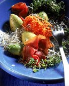 Bunter Sprossen-Avocado-Salat mit Schinken