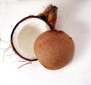 Längshalbierte Kokosnuß freigestellt 