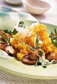 Safran-Pilz-Risotto mit Rucola 