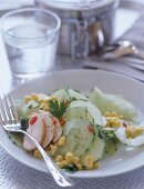 Gurken-Mais-Salat mit Hähnchenfleisch