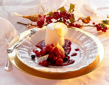Yoghurt mousse with mixed berries on plate