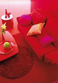 Red interiors and furniture in living room