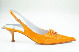 Trendiger Schuh mit halbhohem Pfennigabsatz, orangefarben, orange