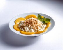 Rice pudding with apples on plate