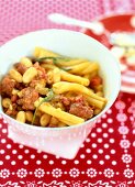 Casareccia with sausage in bowl