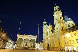 The Theatine Church at night in Munich, Germany