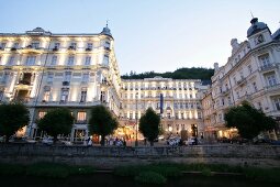 View of illuminated Grandhotel Pupp at Karlovy Vary, Czech Republic