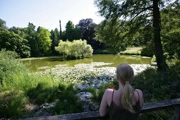 View of lake in Botanical Garden in North Rhine-Westphalia, Germany