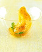 Lemon with coriander and vinaigrette in glass bowl