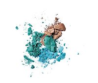 Blue, green and brown eye shadow crushed on white surface