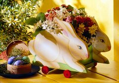 Flower box made of pine wood in shape of rabbit - Easter decorations