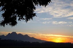 View of sunset and mountain landscape near Franschhoek, South Africa