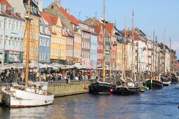 Sailboats moored at Nyhavn canal in Copenhagen, Denmark