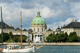 View of Amalienborg Palace and Marble Church in Copenhagen, Denmark