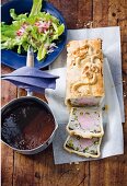 Veal pate with madeira chocolate sauce and salad