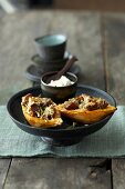 Sweet potatoes with cheese in serving dish