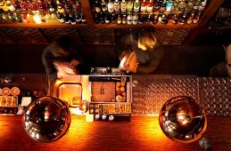 Overhead view of bar counter in Spice Market restaurant, Istanbul, Turkey