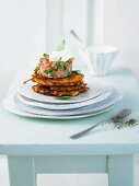 Salmon tatar with sweet potato fritters