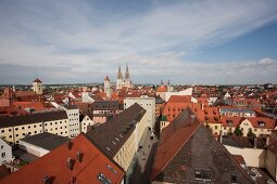 View of rooftops in city, Regensburg, Germany